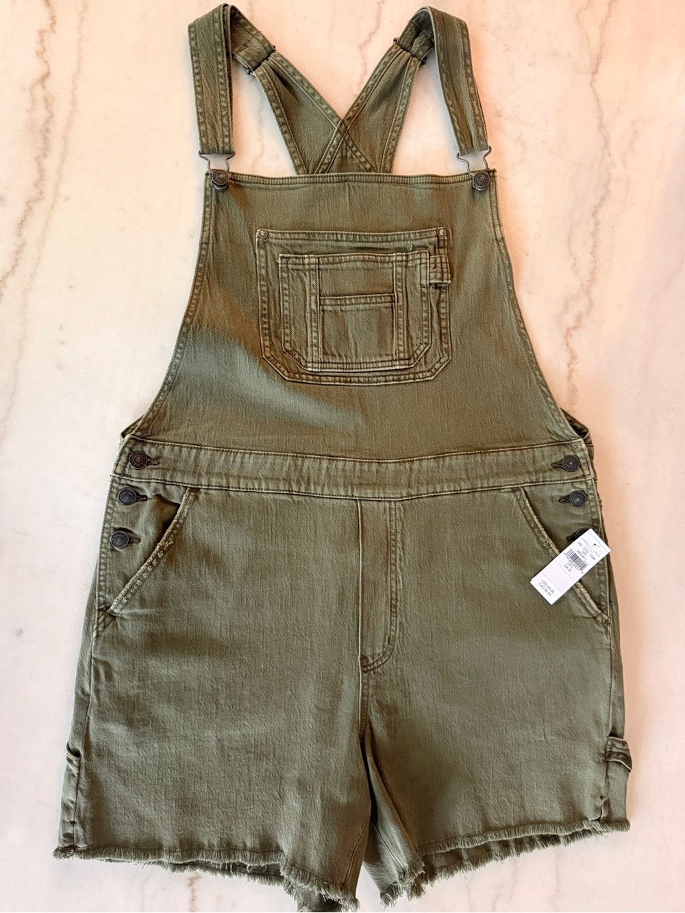 American Eagle Olive Green Short Denim Overalls